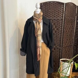 Calvin Klein Black Trench Long Coat Size XL Preppy Minimalist